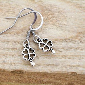Tiny Silver Four Leaf Clover Earrings